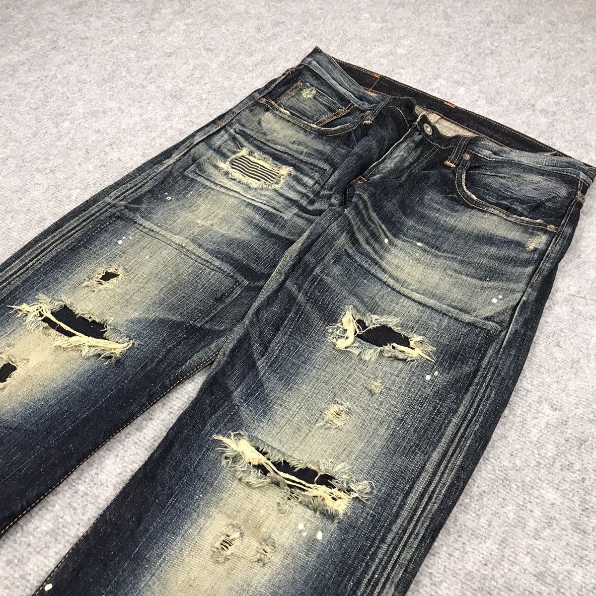 If Six Was Nine × Le Grande Bleu (L.G.B.) RIPPED DISTRESSED PATCHWORK EDWIN JAPANESE DENIM PANTS Size US 30 / EU 46 - 6 Thumbnail