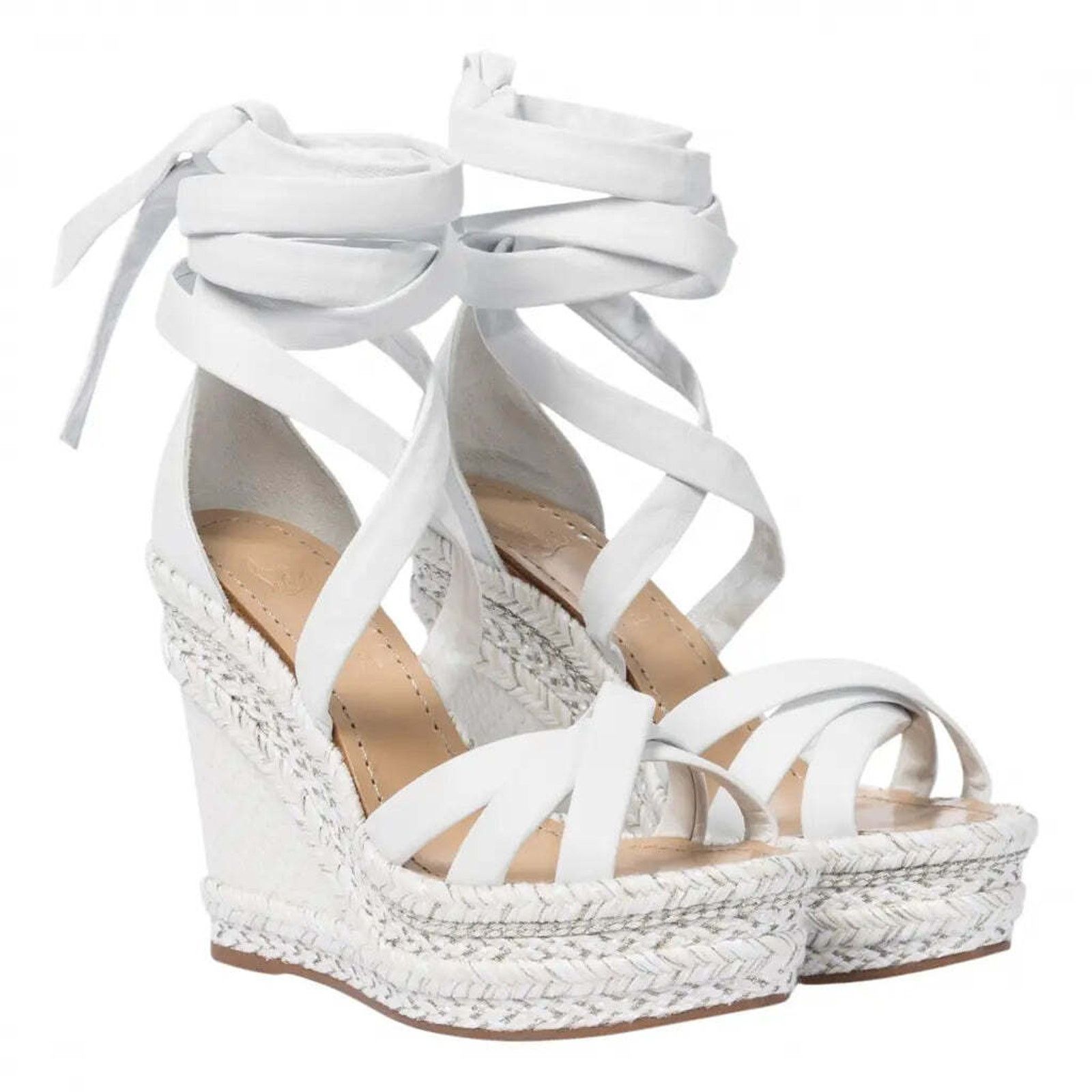 Lagoadonna 120 White Lace Up Platform Wedge Sandal Heel 41