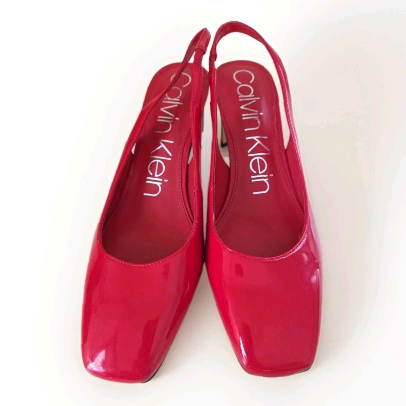 Calvin Klein VINTAGE CALVIN KLEIN Balan Red Shiny Slingback Pumps Women’s 9M Square Toes Size US 9 / IT 39 - 2 Thumbnail
