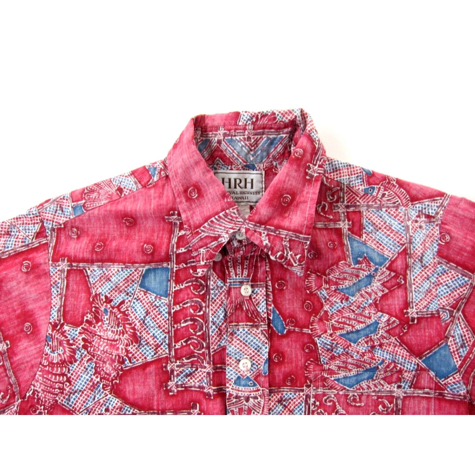 Vintage VINTAGE His Royal Highness HRH Red Blue Cotton Fish Hawaiian Shirt Men Small Size US S / EU 44-46 / 1 - 3 Thumbnail