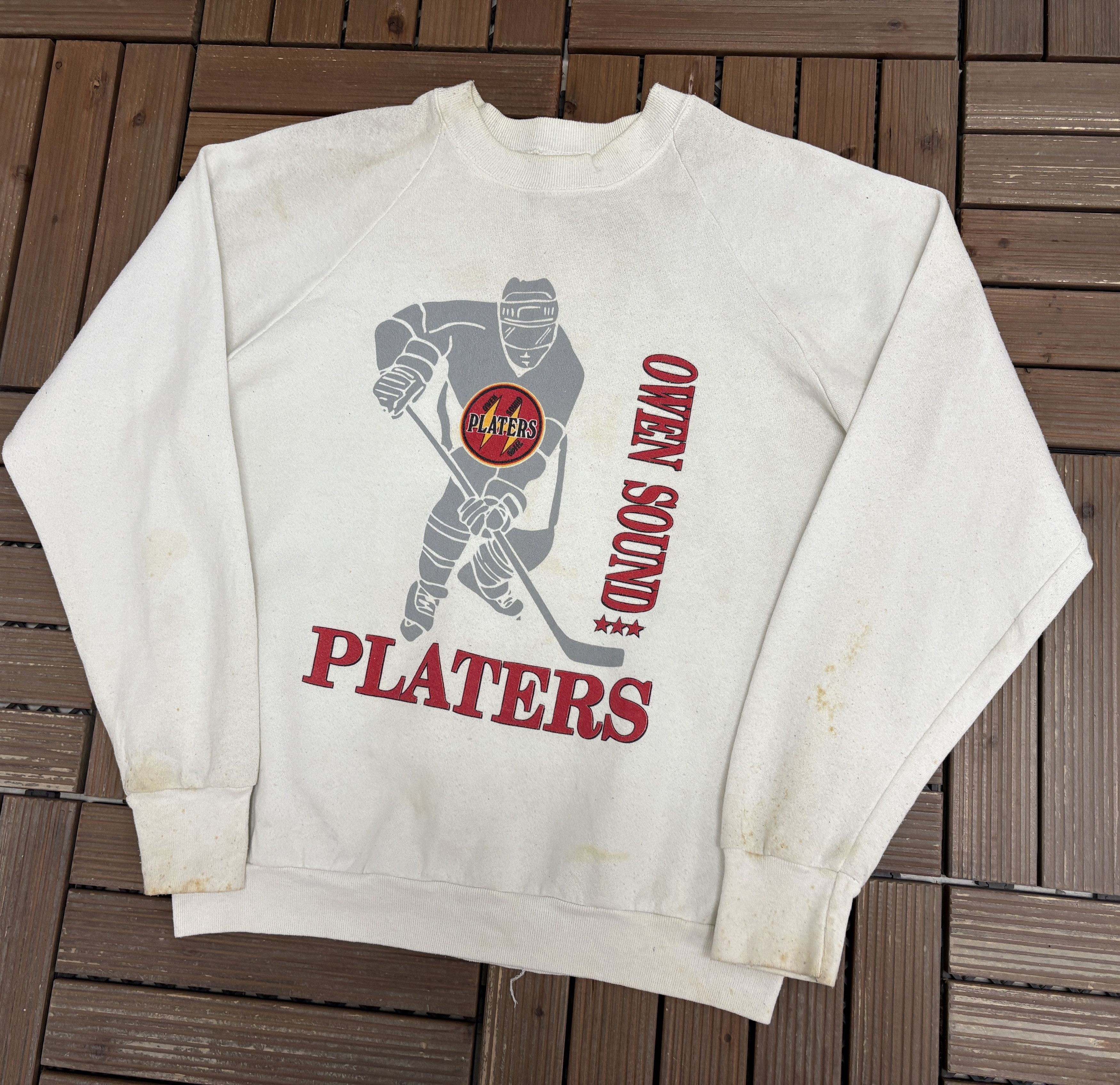 Vintage Owen Sound Platers Vintage White Crewneck Sweater Size US L / EU 52-54 / 3 - 3 Thumbnail