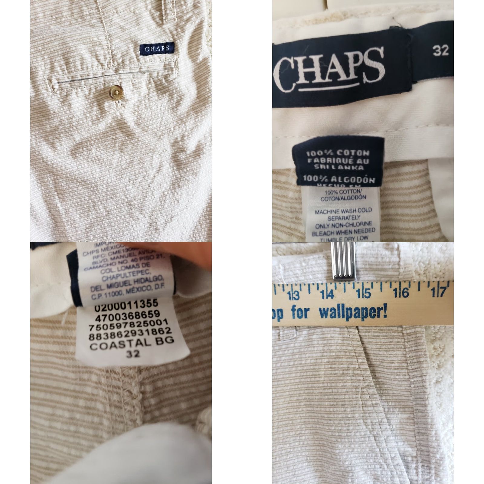 Chaps Chaps Seersucker Shorts Men’s 32x9 Beige-White Striped Chino Style 100% Cotton Size US 32 / EU 48 - 8 Thumbnail