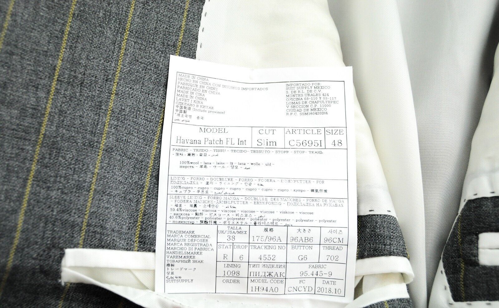 Suitsupply HAVANA PATCH UK38R Wool Grey Striped 2 Piece Suit 57910 Size 38R - 13 Thumbnail