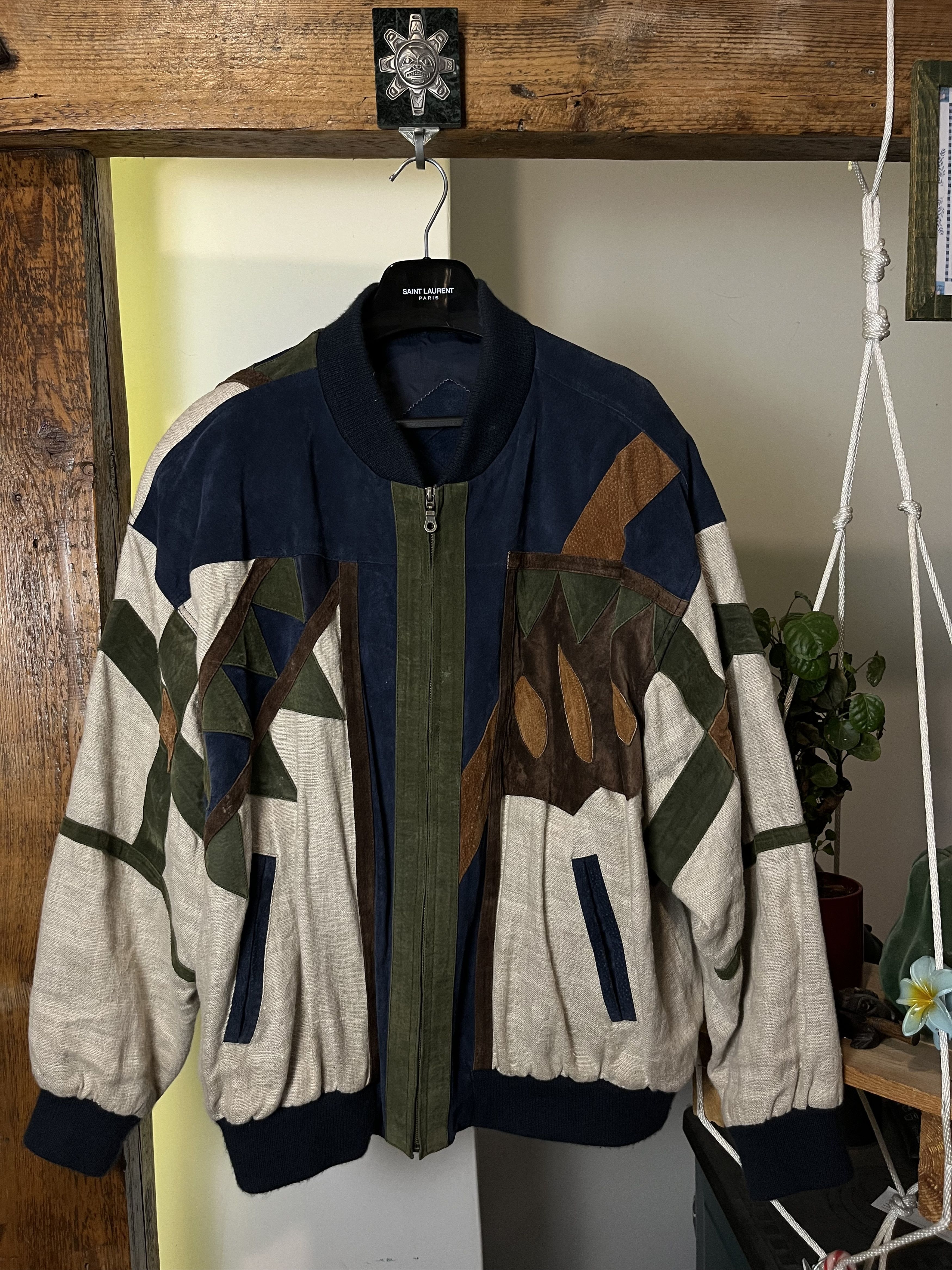 Japanese Brand Vintage 90s Aztec Leather Linen Cowboy Jacket Size US L / EU 52-54 / 3 - 1 Thumbnail