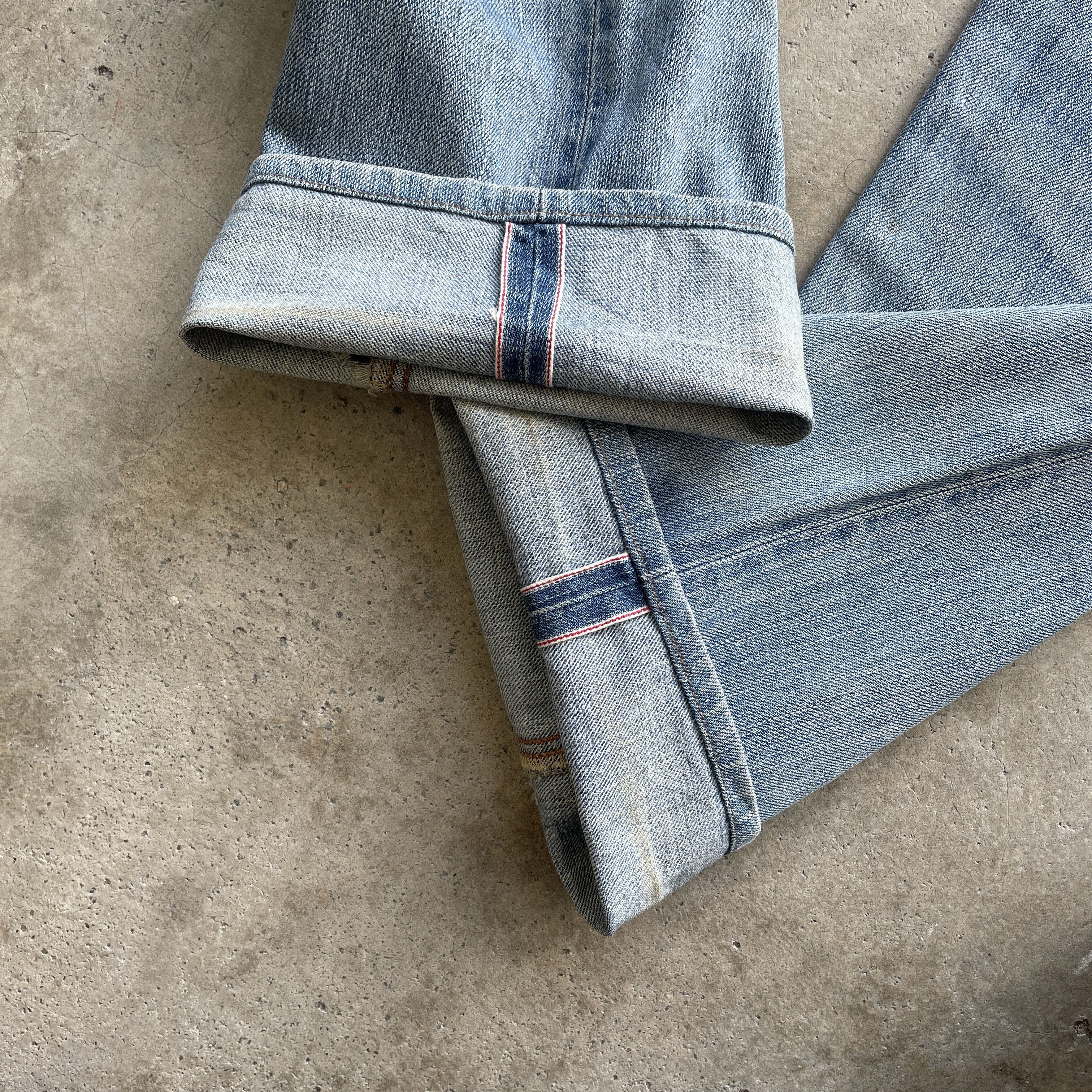Edwin VINTAGE EDWIN 505 DISTRESSED BAGGY FADED REDLINE JEANS PANTS Size US 33 - 9 Thumbnail