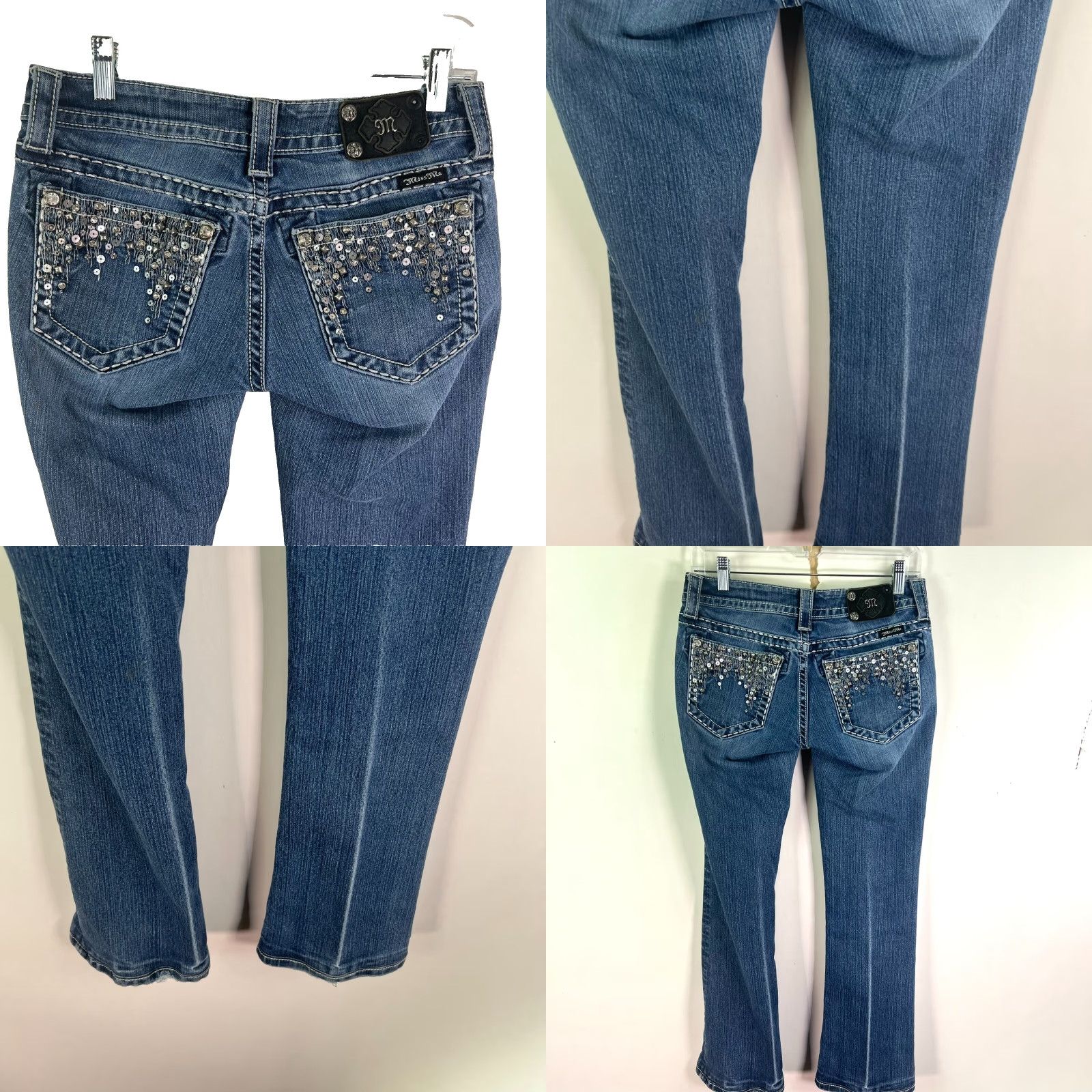 Miss Me MISS ME Straight Denim Jeans Womens Size 28 Blue Sequin Mid-Rise 30X29 Cowboy Rock Southwestern Size 28" / US 6 / IT 42 - 8 Thumbnail