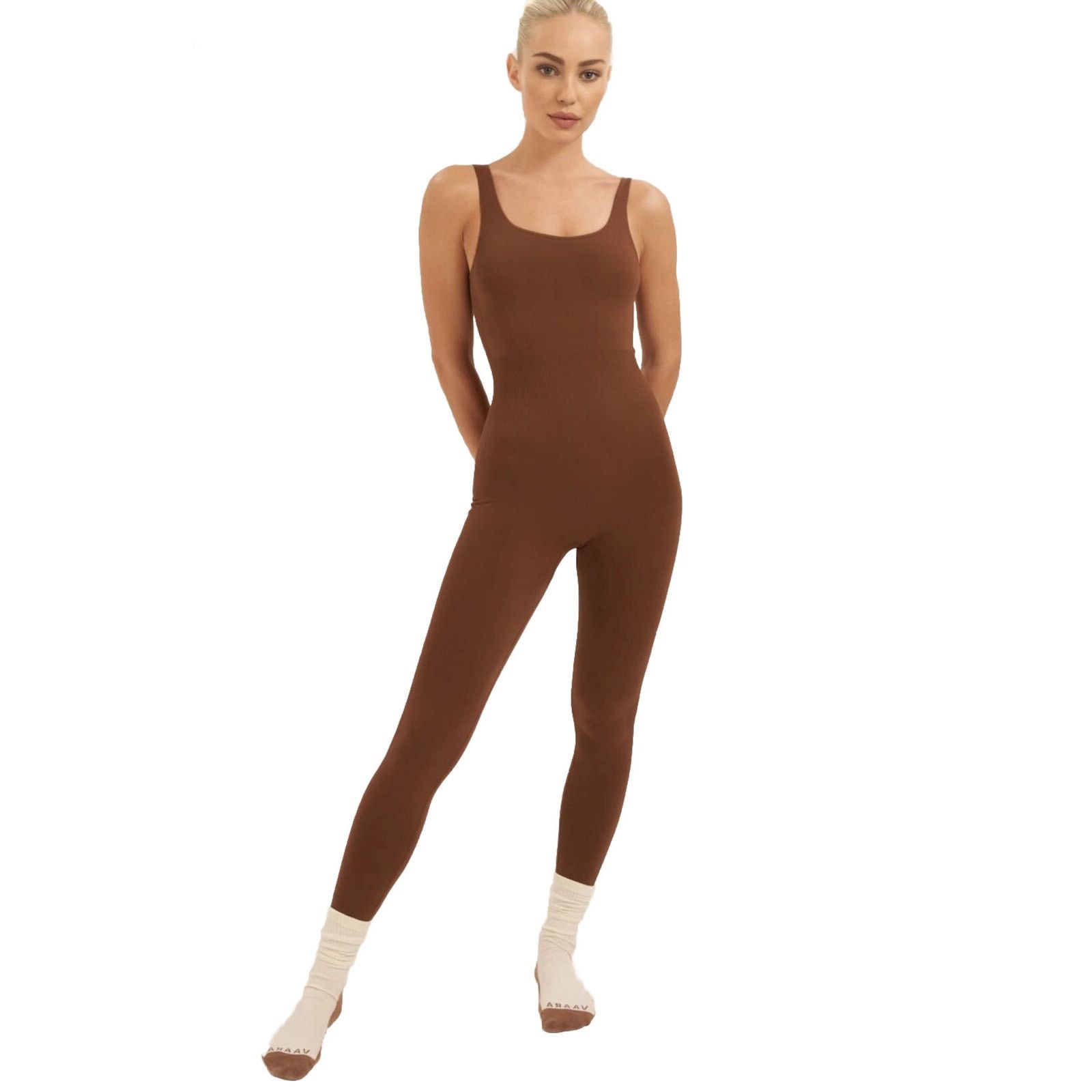 Louise Alsop Vaara Louise Seamless Brown Tank Rib Waist Unitard XS / S ...