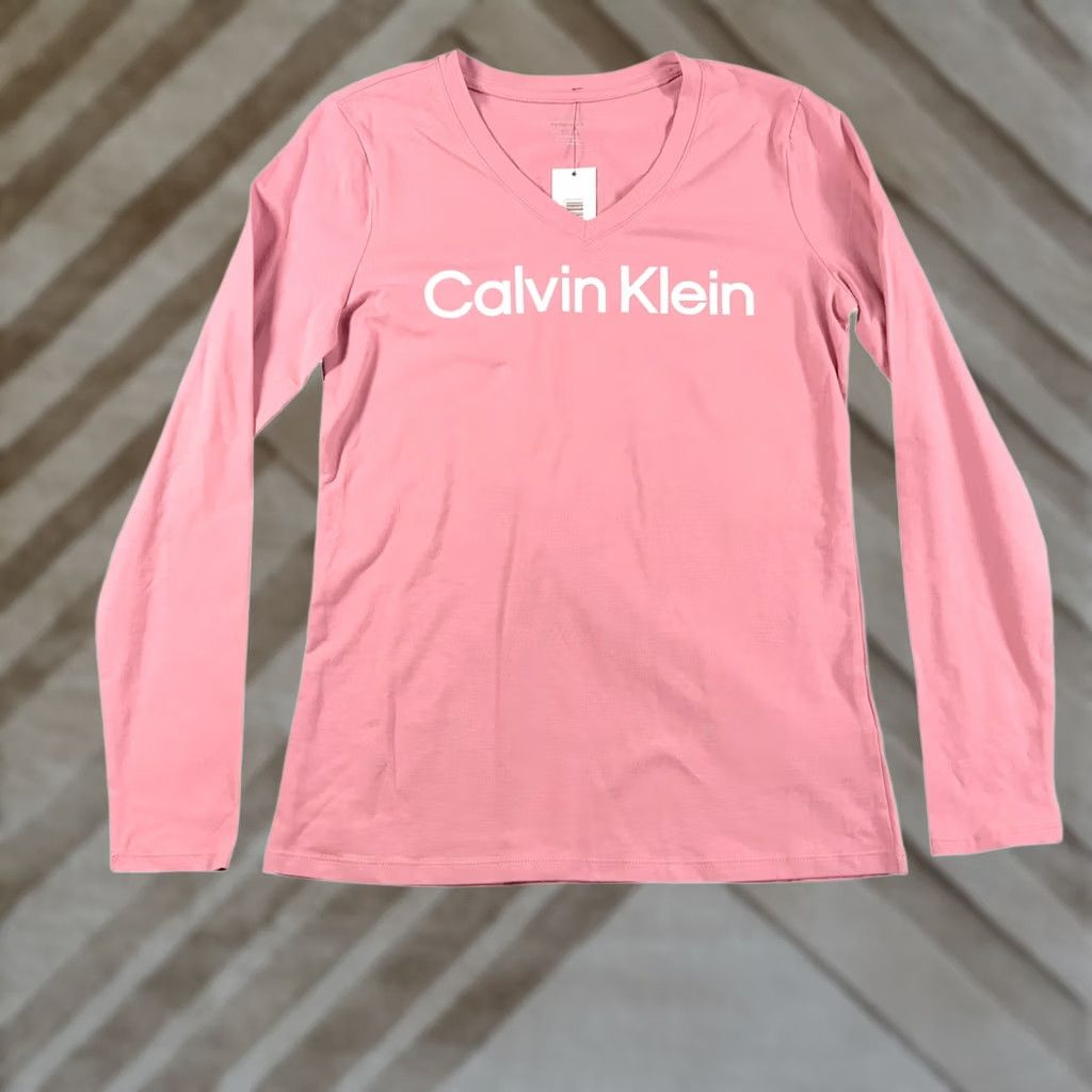 Calvin Klein Calvin Klein Performance Womens V-Neck Long Sleeve Tee Pink PFRT2347 S Size S / US 4 / IT 40 - 1 Thumbnail