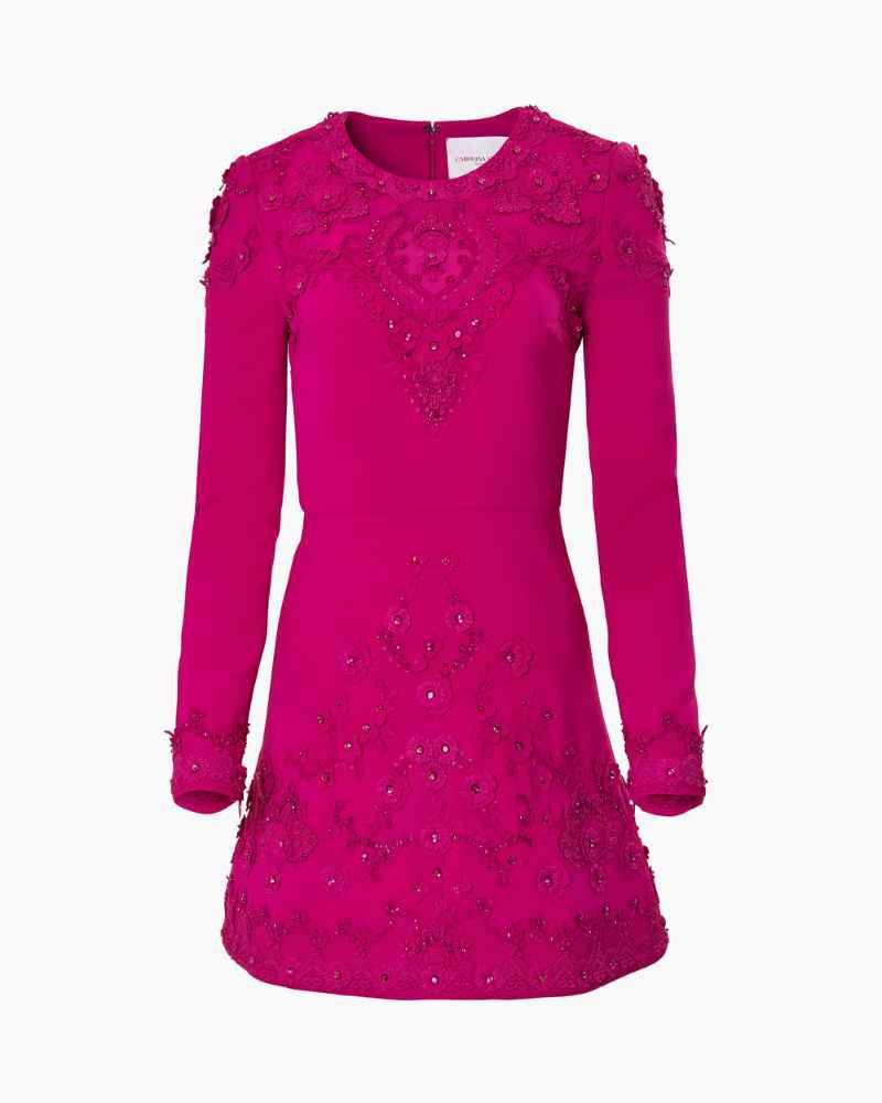 image of Carolina Herrera Embroidered Mini Dress in Berry, Women's (Size Small)