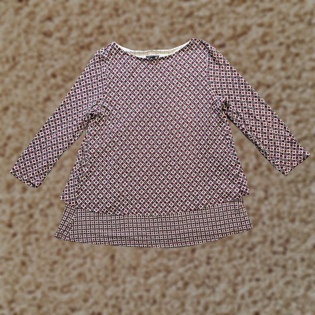 J. Jill J Jill Wearever Top Women S Red Geometric Layered Back Stretch Causal Career Shirt Size S / US 4 / IT 40 - 1 Thumbnail