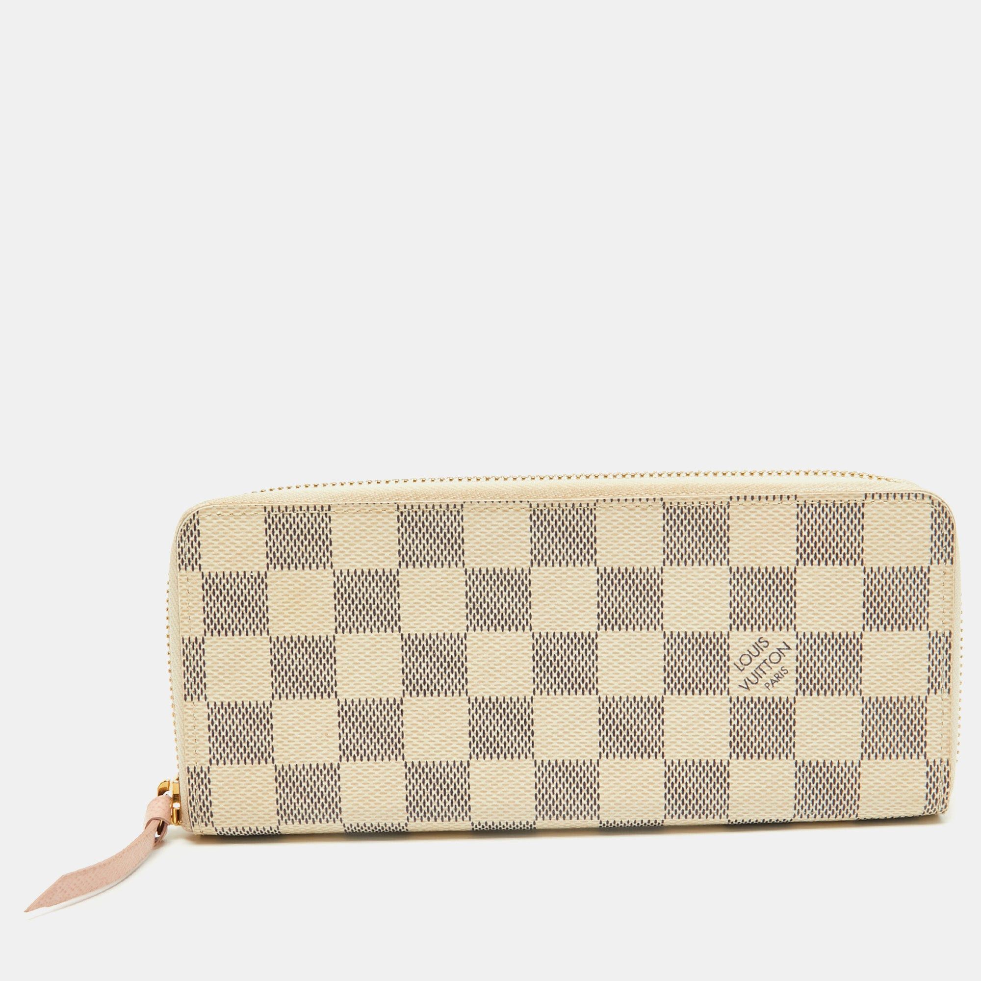 image of Louis Vuitton Damier Azure Canvas Clemence Wallet in White, Women's
