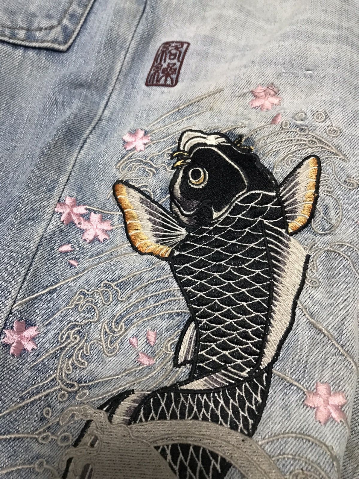 Japanese Brand Vintage KaraKuri Tamashi Koi Fish Embroidery Jeans Size US 32 / EU 48 - 8 Thumbnail