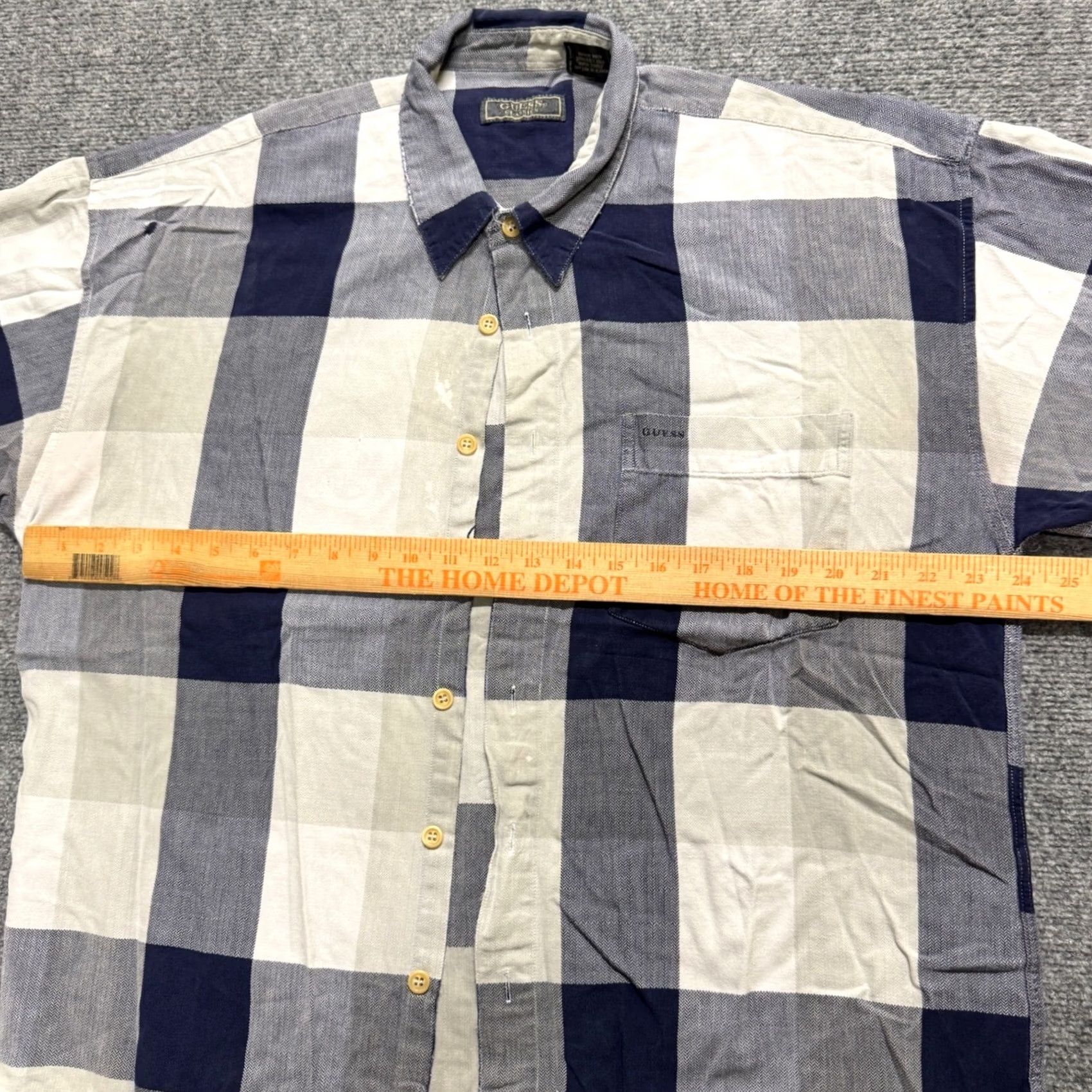 Guess VINTAGE GUESS Shirt Dress Men XL Plaid Short Sleeve Cotton Blue Stained Button Up Size 46R - 6 Thumbnail