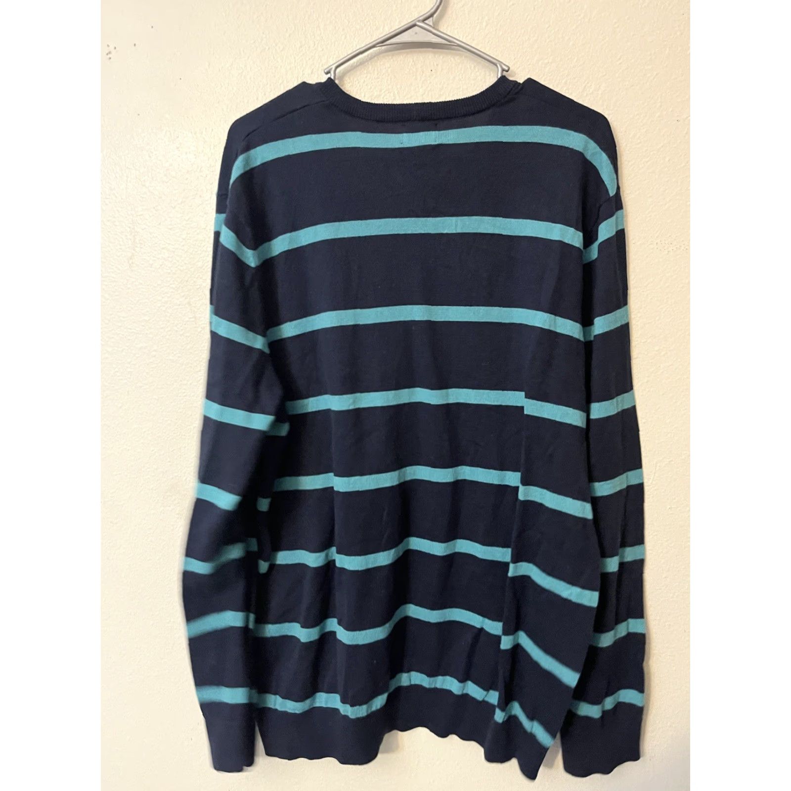 Old Navy Old Navy Pullover Sweater Long Sleeve V-Neck Striped Lightweight Cotton Blend Men XL Blue Size US XL / EU 56 / 4 - 3 Thumbnail