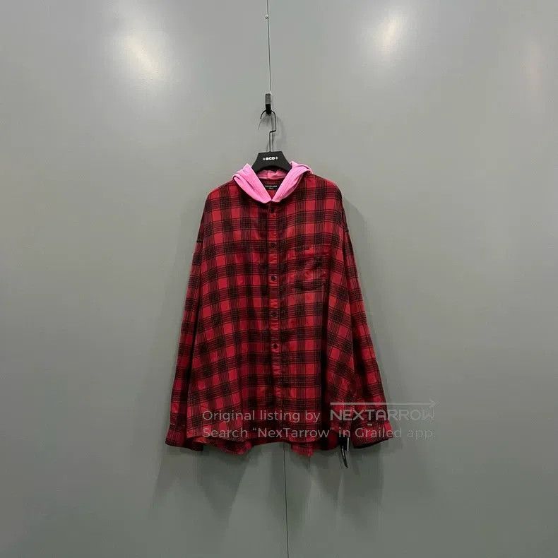 Balenciaga Balenciaga Contrast Color Plaid Hooded Shirt Size US L / EU 52-54 / 3 - 1 Thumbnail