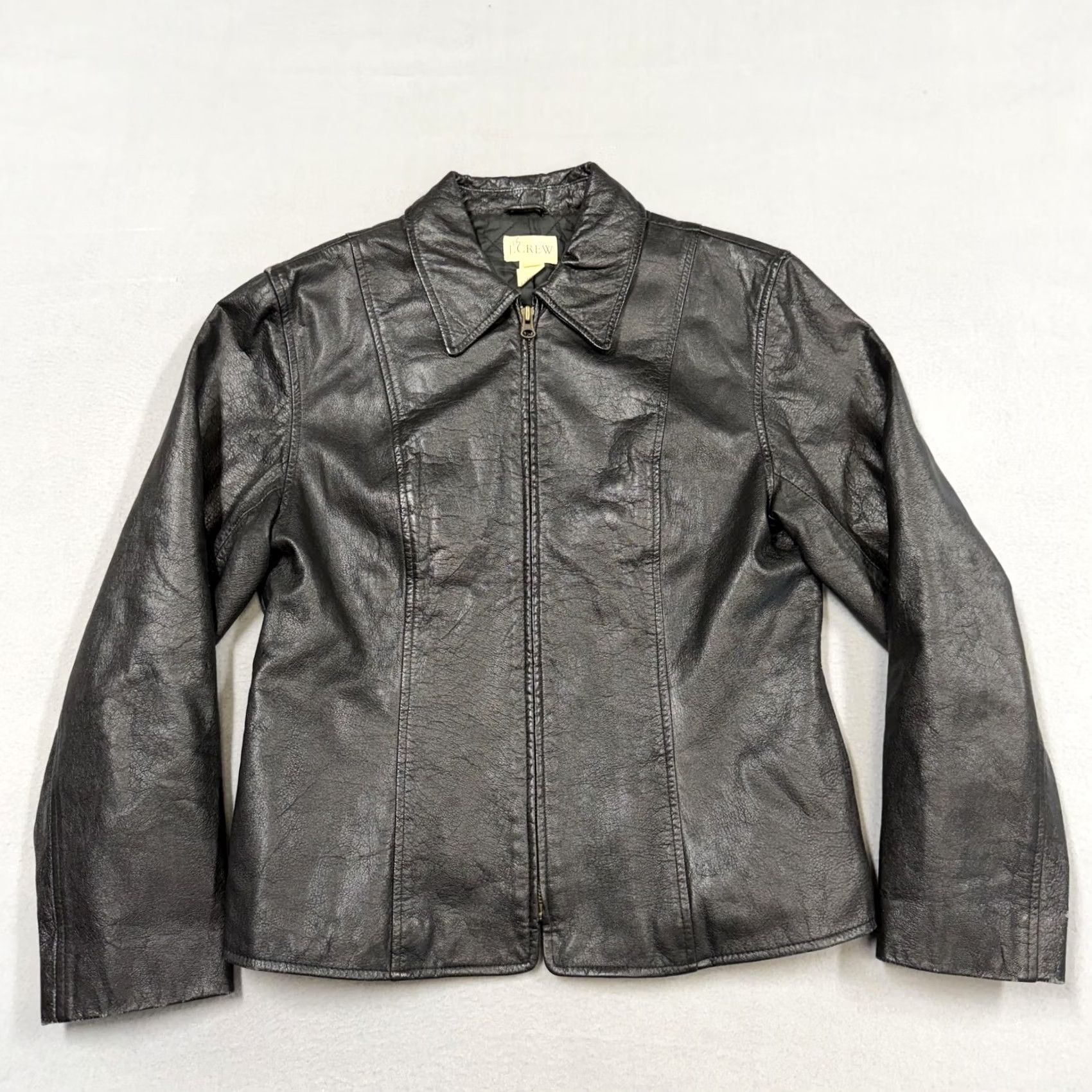 J.Crew J.Crew Jacket Womens Medium Black Leather Full Zip Collared Short Lined Size 32" / US 10 / IT 46 - 2 Thumbnail
