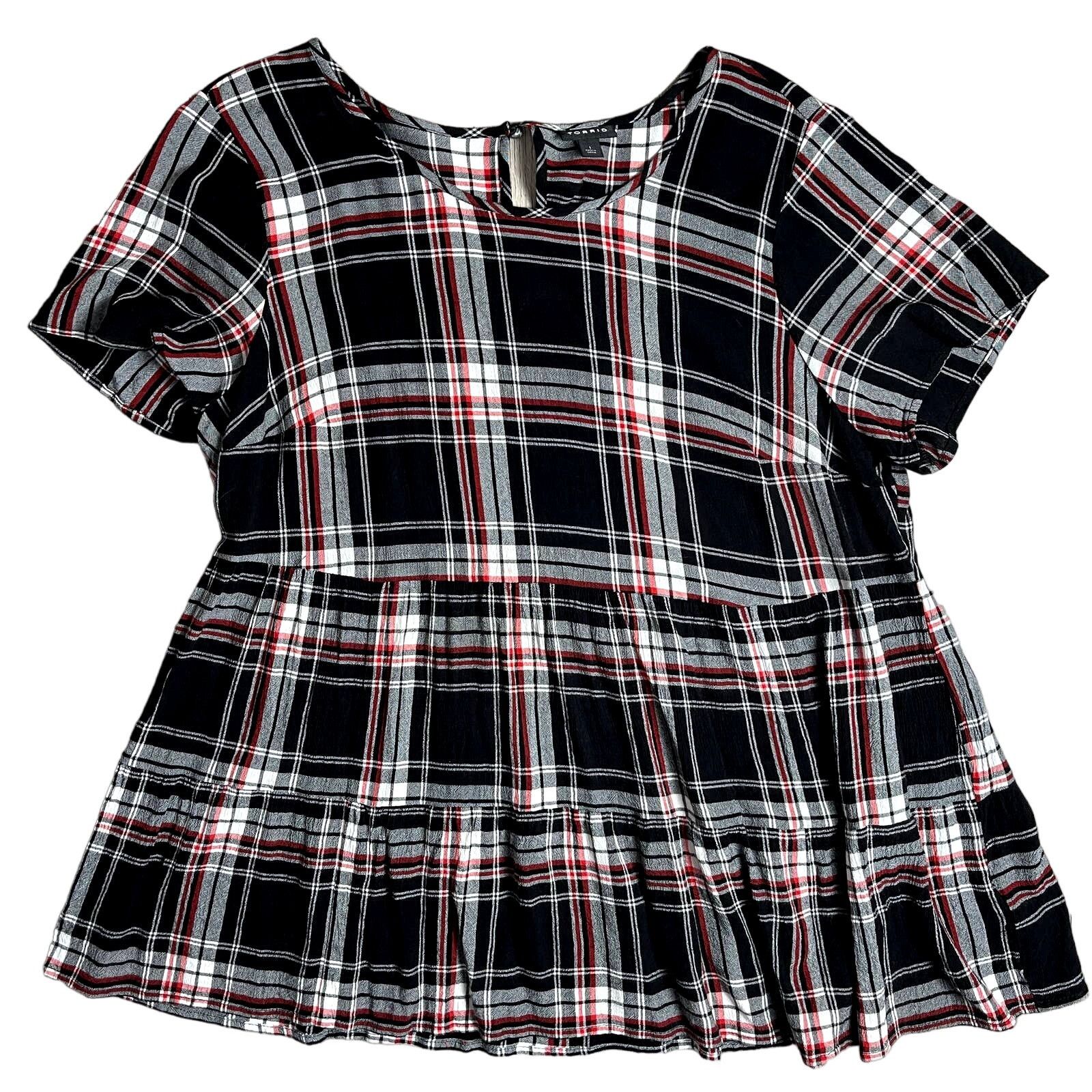 Other Torrid Rayon Crepe Tiered Top Short Sleeve Top Plaid Sz 1 Size ONE SIZE - 1 Thumbnail