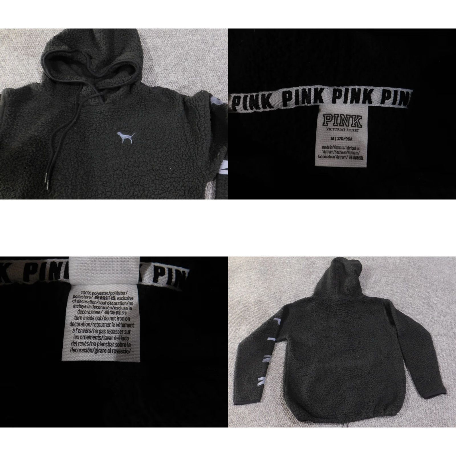 Pinko PINK Victoria's Secret Hoodie Womens Medium Black Sherpa Fleece Pullover Teddy Size M / US 6-8 / IT 42-44 - 8 Thumbnail