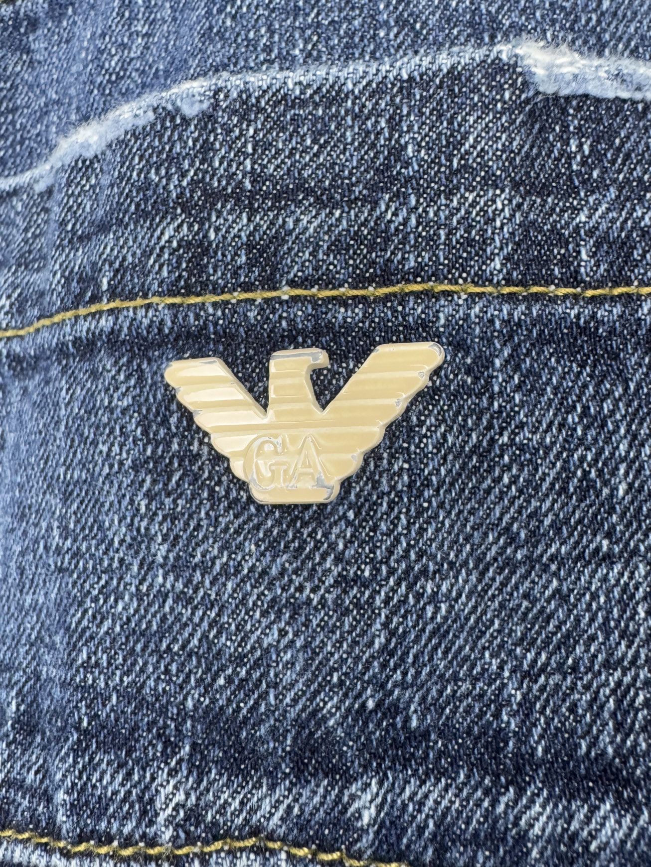 Armani ARMANI JEANS Men's Blue Distressed Denim Big Logo Jeans 33 Size US 33 - 9 Thumbnail