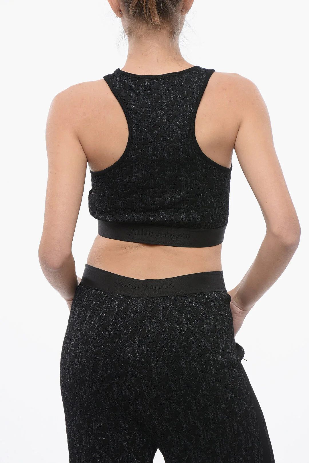 Palm Angels og1mm0326 Lurex Monogram Crop Top in Black Size M / US 6-8 / IT 42-44 - 2 Thumbnail
