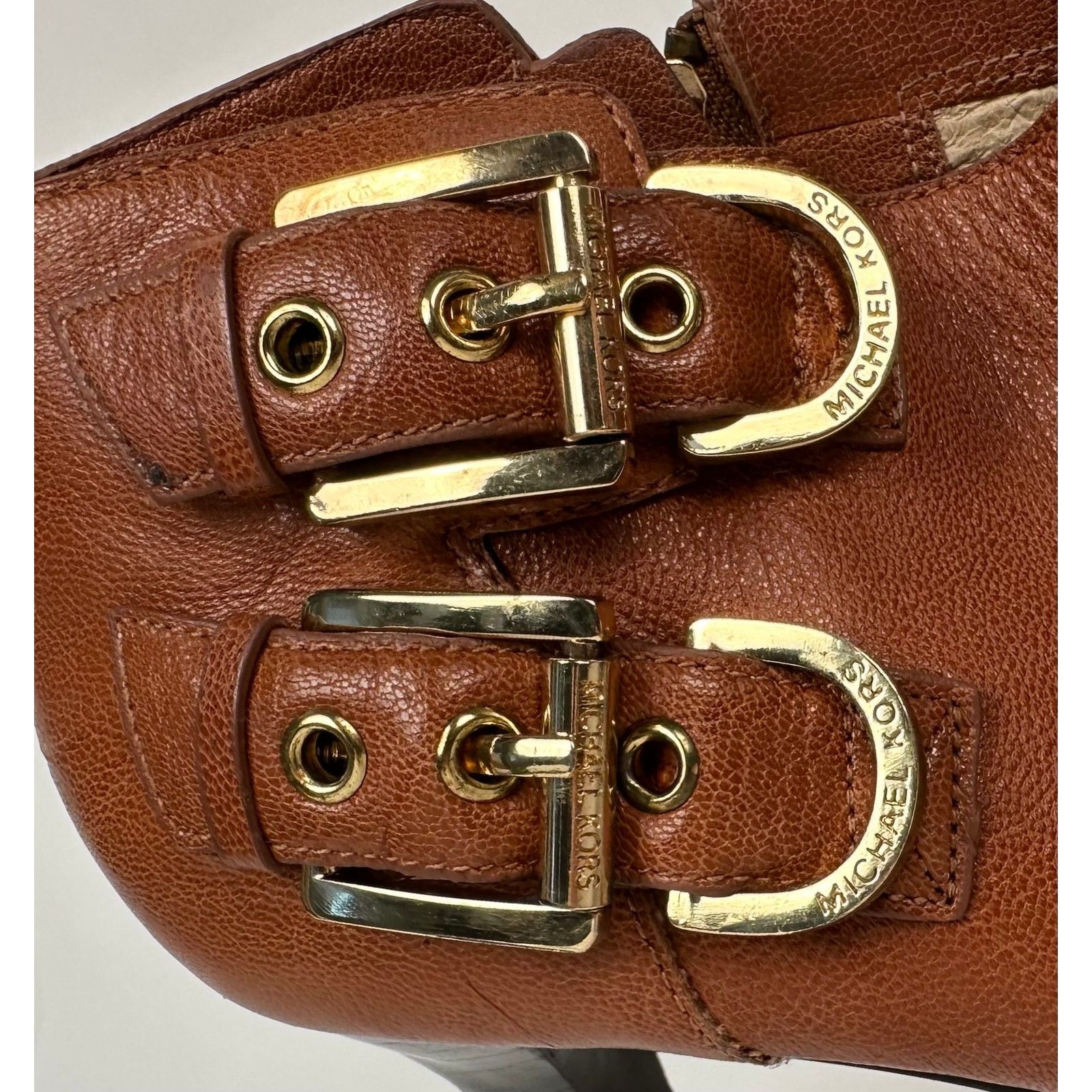 Michael Kors Michael Kors Tan Leather Peep Toe Booties Size US 10 / IT 40 - 6 Thumbnail