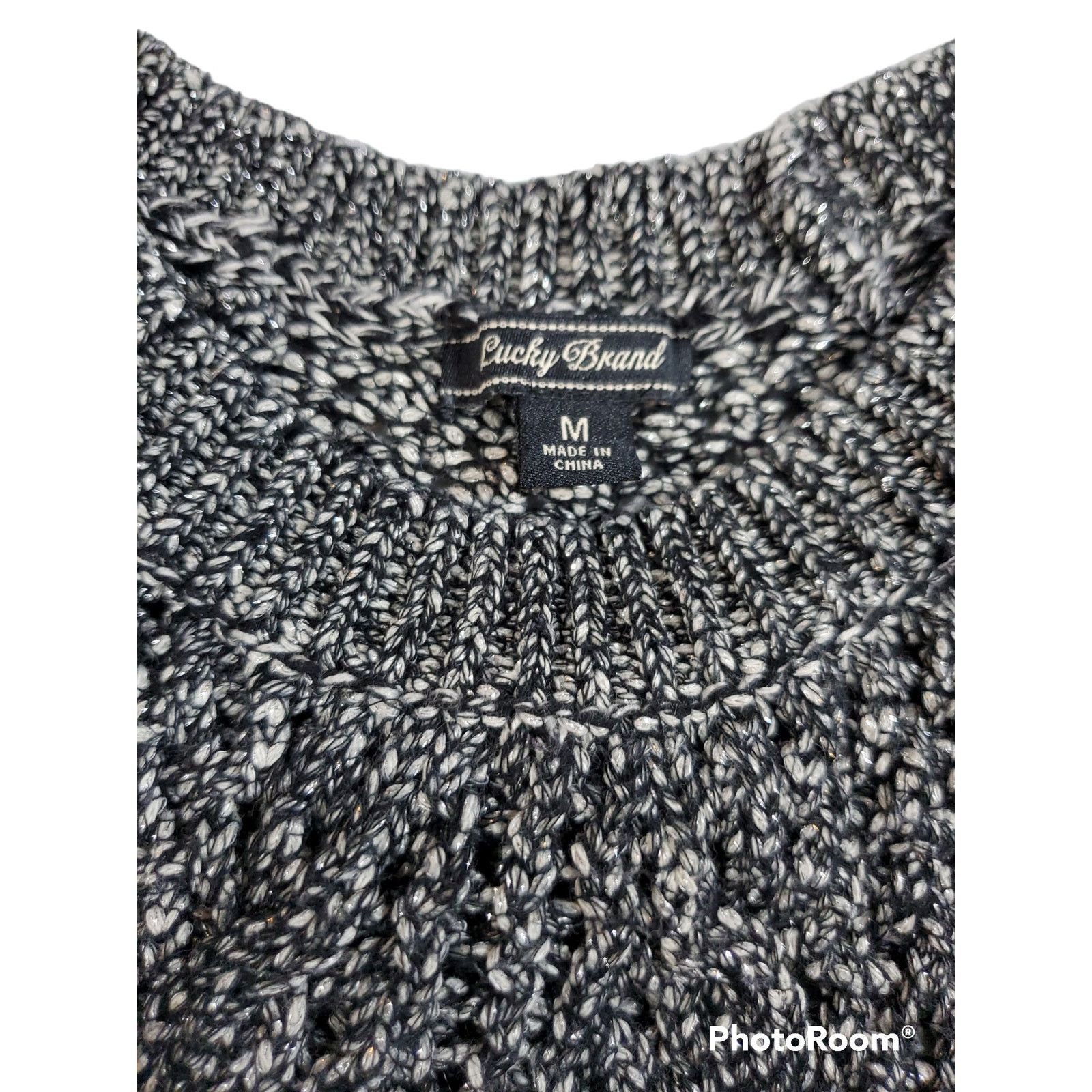 Lucky Brand Lucky Brand | Sparkly Black & White Open Weave Sweater | Med Size M / US 6-8 / IT 42-44 - 4 Thumbnail
