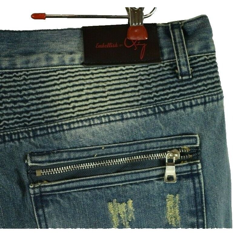 Embellish Embellish Mens 38 x 34 Distressed Blue Biker Jeans New with Size US 38 / EU 54 - 7 Thumbnail