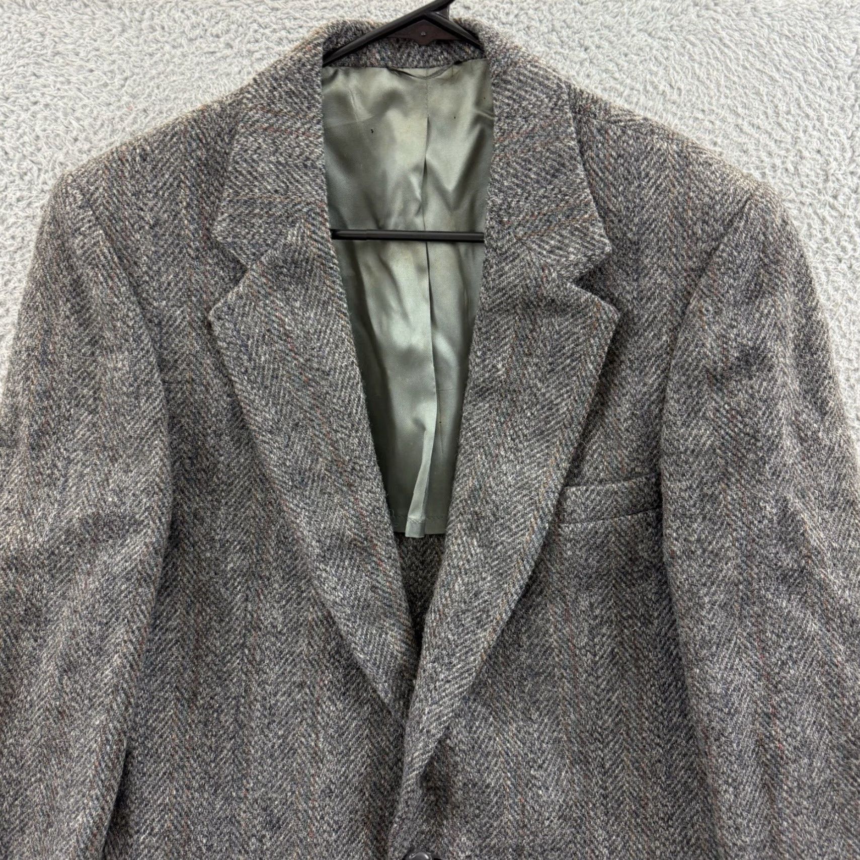 Harris Tweed VINTAGE Harris Tweed Blazer Men 40L Gray Wool Coat 3-Button Notch Lapel Herringbone Regular Fit Vintage Size 40R - 3 Thumbnail
