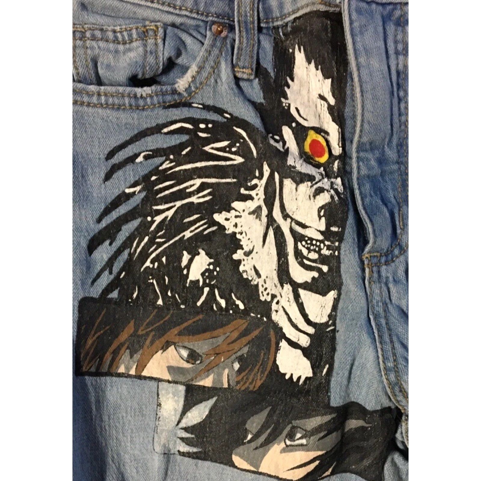 Vintage Vtg Custom Painted Anime Faded Distress Jeans 26 Naruto One Piece Manga Grunge Size 26" / US 2 / IT 38 - 5 Thumbnail
