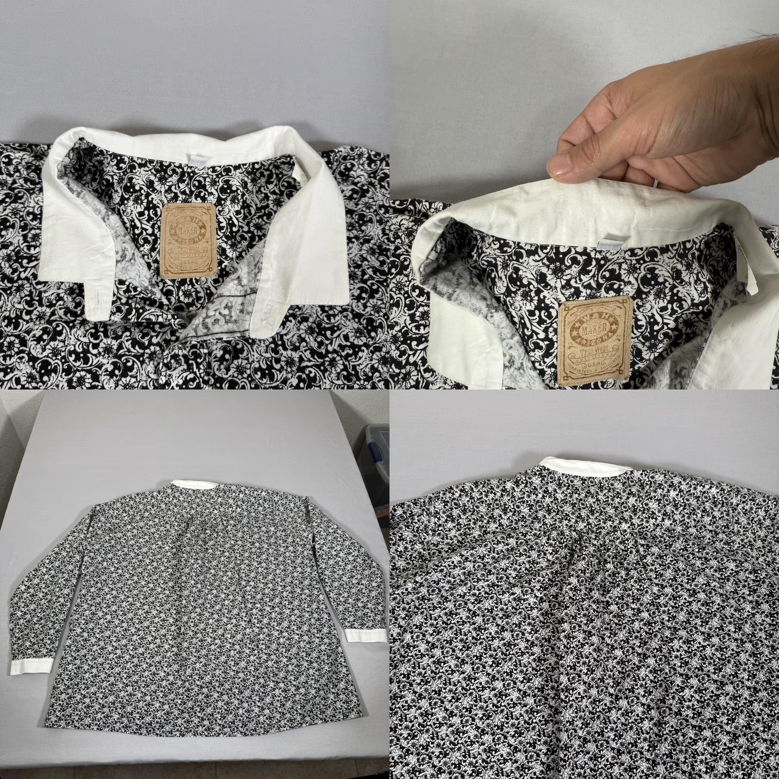 Vintage VINTAGE Wah Maker Shirt Black White Floral Paisley Button Up Long Sleeve Men's XL White Collar/ cuffs Western Theme Men's XL Size US XL / EU 56 / 4 - 8 Thumbnail