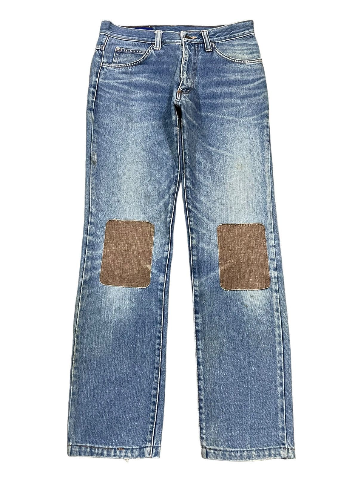 Vintage Japanese Brand Blue Wash Knee Patches Straight Jeans