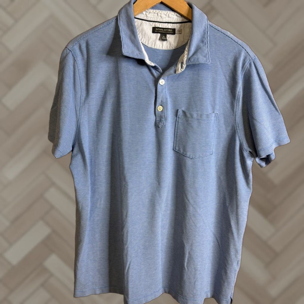 Banana Republic Banana Republic Polo Shirt Mens XL Blue Stretch Pique Pocket Short Sleeve Casual Sport Golf Size US XL / EU 56 / 4 - 1 Thumbnail