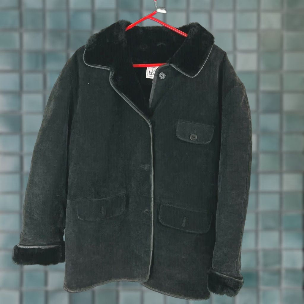 Basic Editions Basic Editions Leather Jacket Women Large Black Genuine Leather Button Front Mid-Length Casual Classic Size L / US 10 / IT 46 - 1 Thumbnail