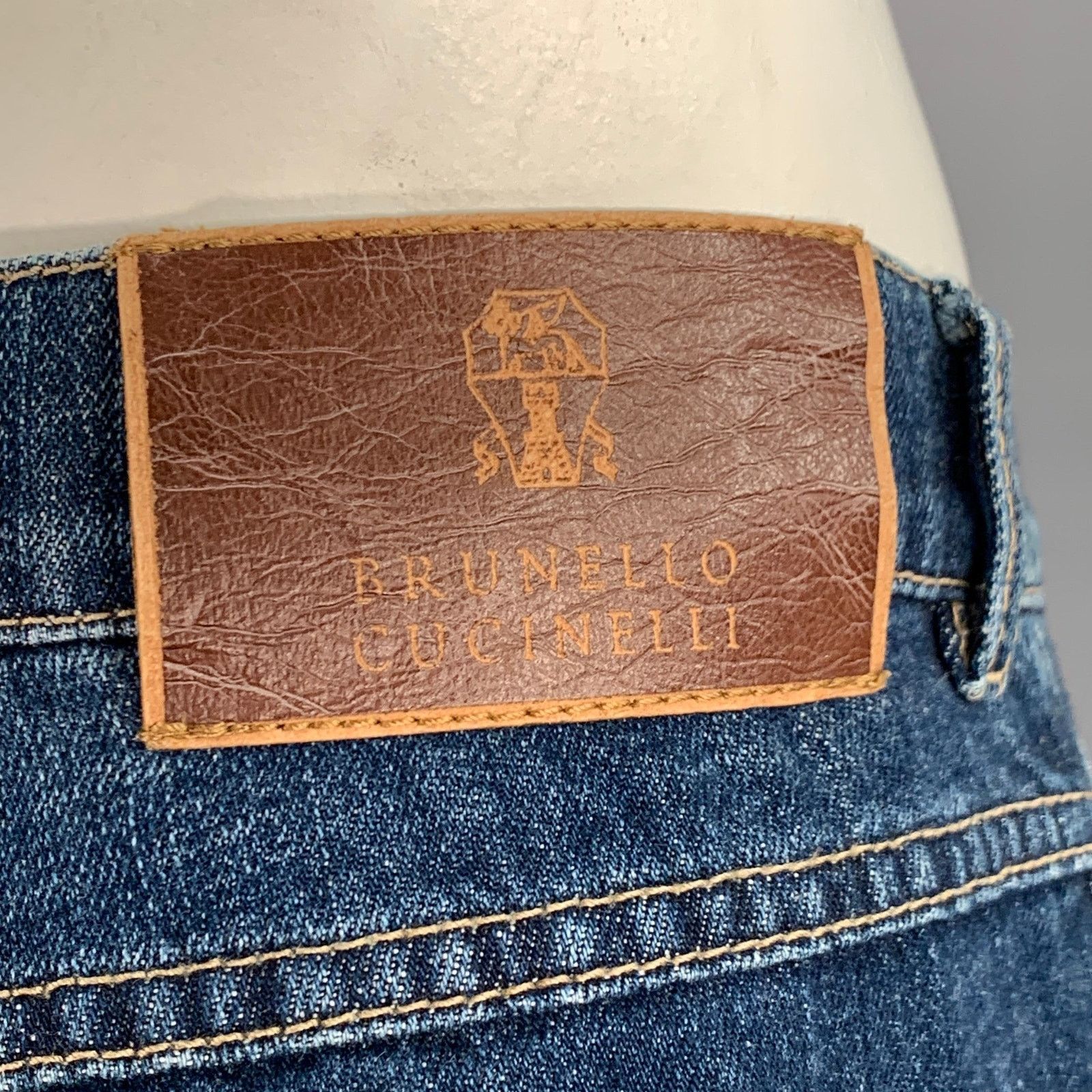 Brunello Cucinelli 35 Indigo Contrast Stitch Denim Straight Jeans Size US 35 - 5 Thumbnail