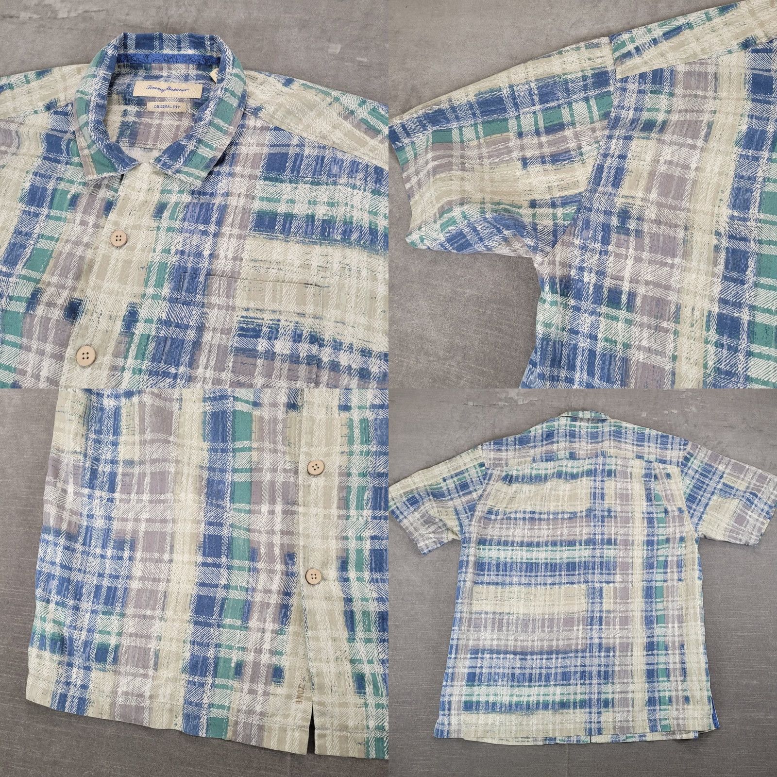 Tommy Bahama Tommy Bahama Shirt Mens Island Zone Plaid Silk Blend Button Up Short Sleeve LG Blue Size US L / EU 52-54 / 3 - 8 Thumbnail