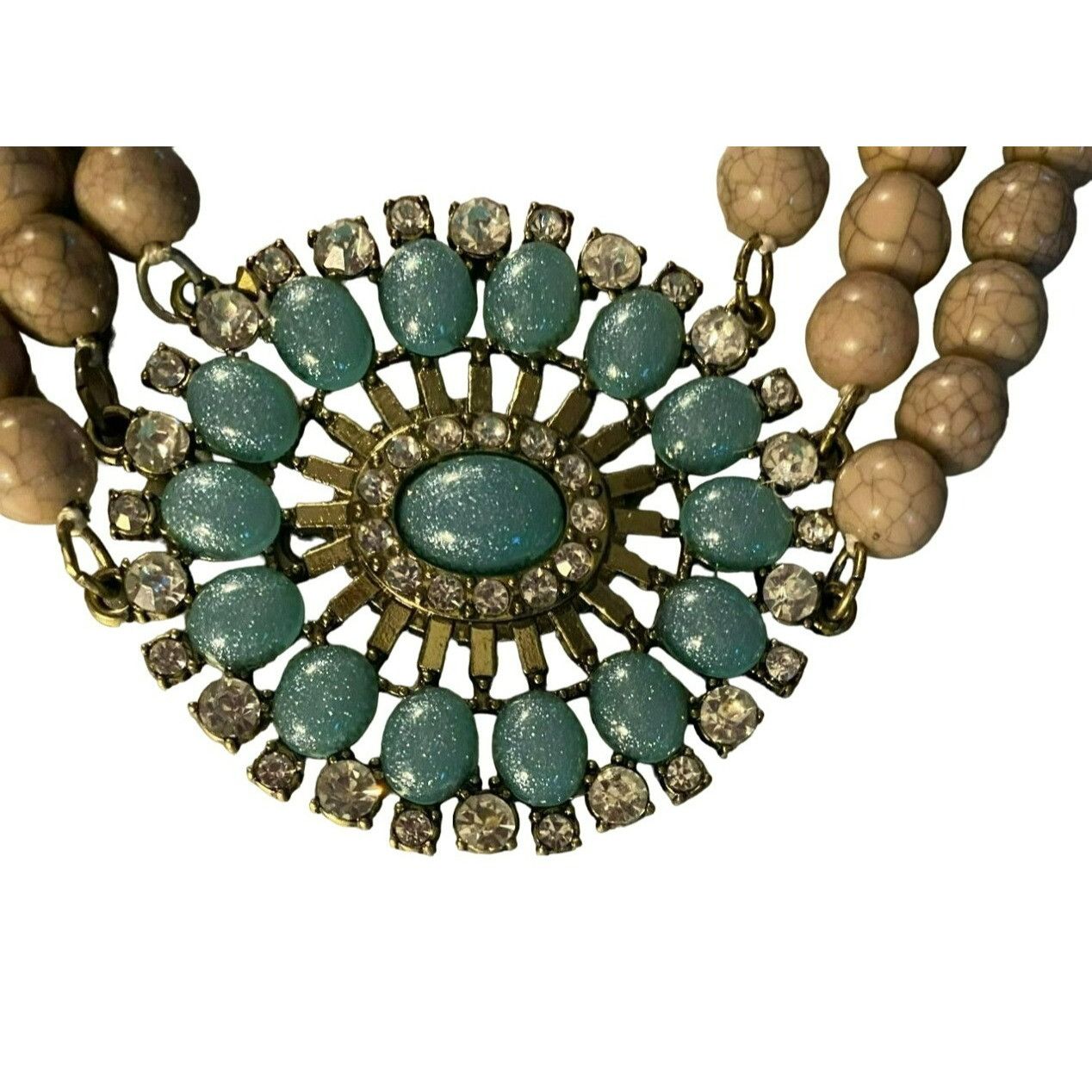 Other Triple Strand Brown Beaded Necklace With Turquoise & Crystal Size ONE SIZE - 2 Thumbnail