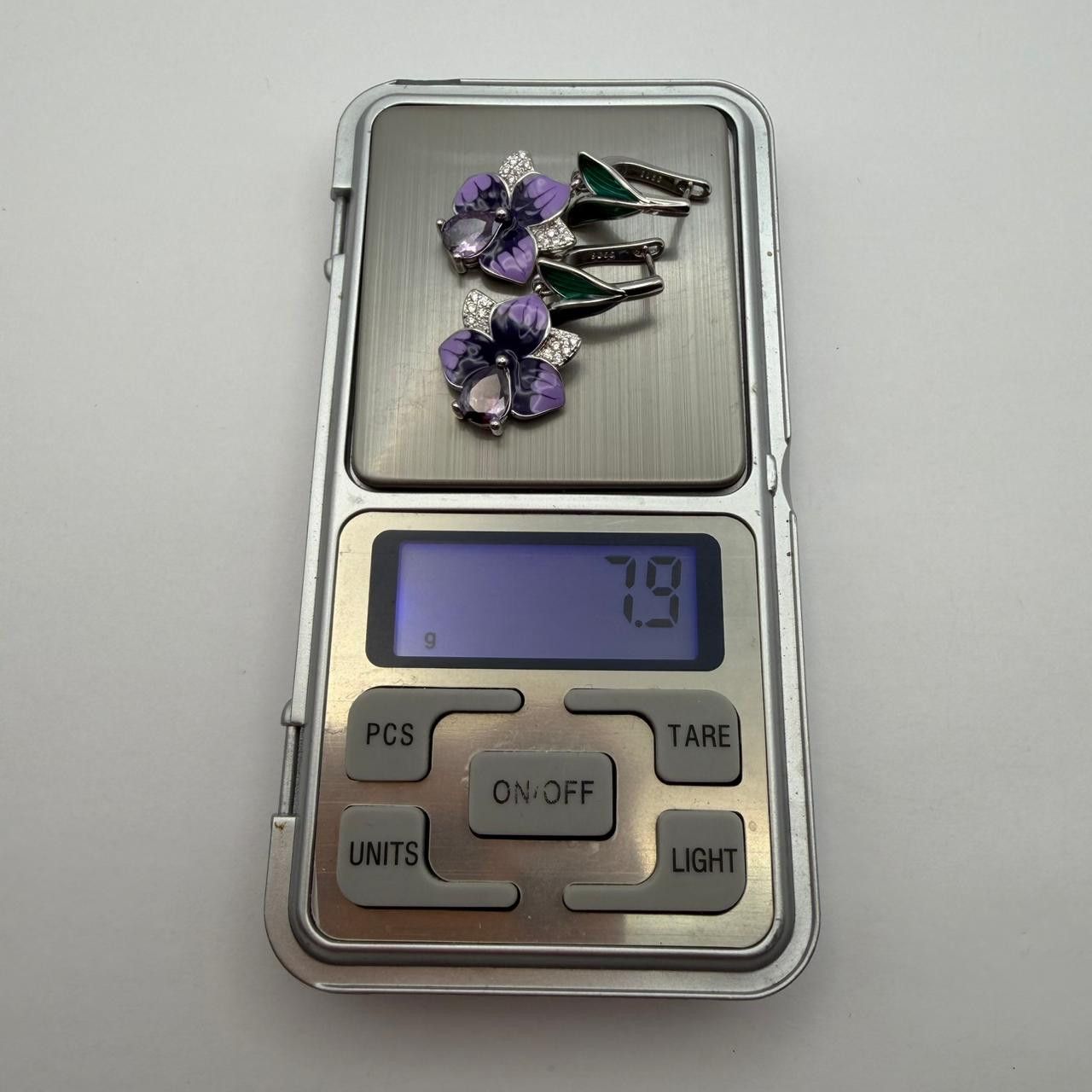 Sterling Silver 925 Sterling Silver Purple Floral Crystal Earrings Size ONE SIZE - 4 Thumbnail