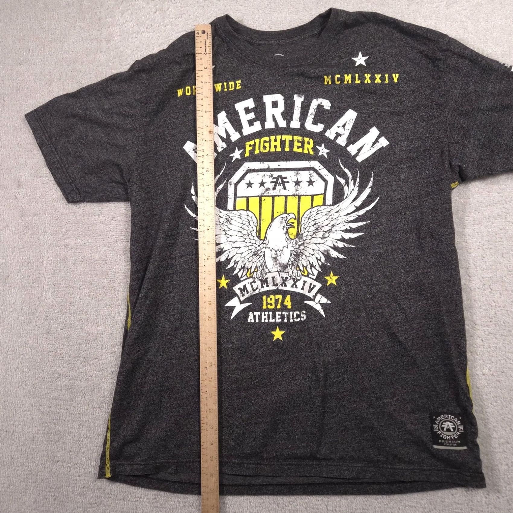 Vintage American Fighter Shirt Mens 3XL Gray Eagle Shield Graphic Tee Athletic Tagless Shirt Mens 3XL Gray Eagle Shield Graphic Tee Athletic Tagless Size US XXL / EU 58 / 5 - 7 Thumbnail