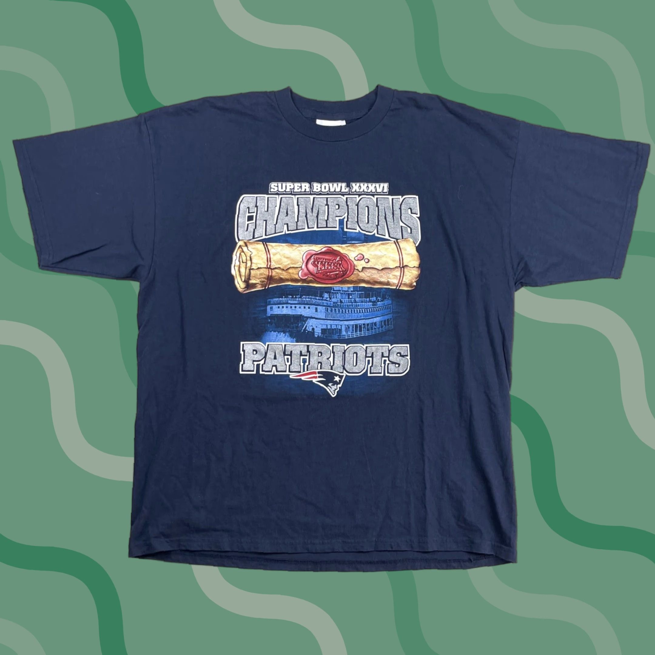 NFL VINTAGE Tom Brady New England Patriots T-Shirt 2XL Blue Cotton Majestic Men Regular Short Sleeve Sports NFL Patriots 2001-2002 Season Size US XXL / EU 58 / 5 - 1 Thumbnail