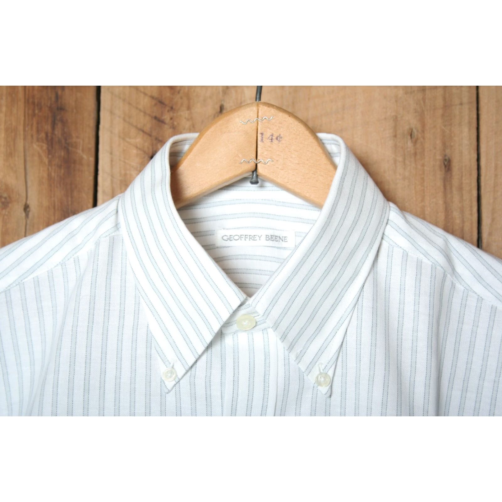 Vintage VINTAGE Geoffery Beene Striped OCBD Button Front Shirt Sz. 15 1/2 x 34/35 Gray White 1980s Mens Shirt Size US S / EU 44-46 / 1 - 3 Thumbnail