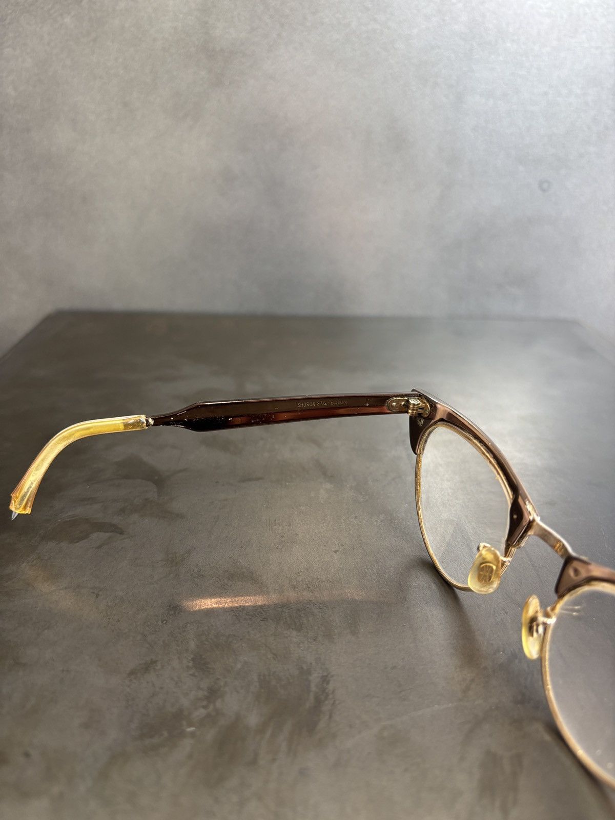 Shuron 1960s Shuron Frames Vintage Eyeglasses Horn Rim USA Gold Size ONE SIZE - 10 Thumbnail
