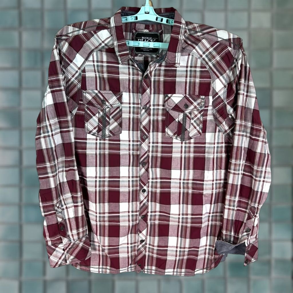 Buckle Black Buckle Black Long Sleeve Plaid Tailored Fit Shirt Mens 2XL Maroon Buckle Black Shirt Men 2XL Plaid Tailored Fit Button-Up Casual Western Modern Size US XXL / EU 58 / 5 - 1 Thumbnail