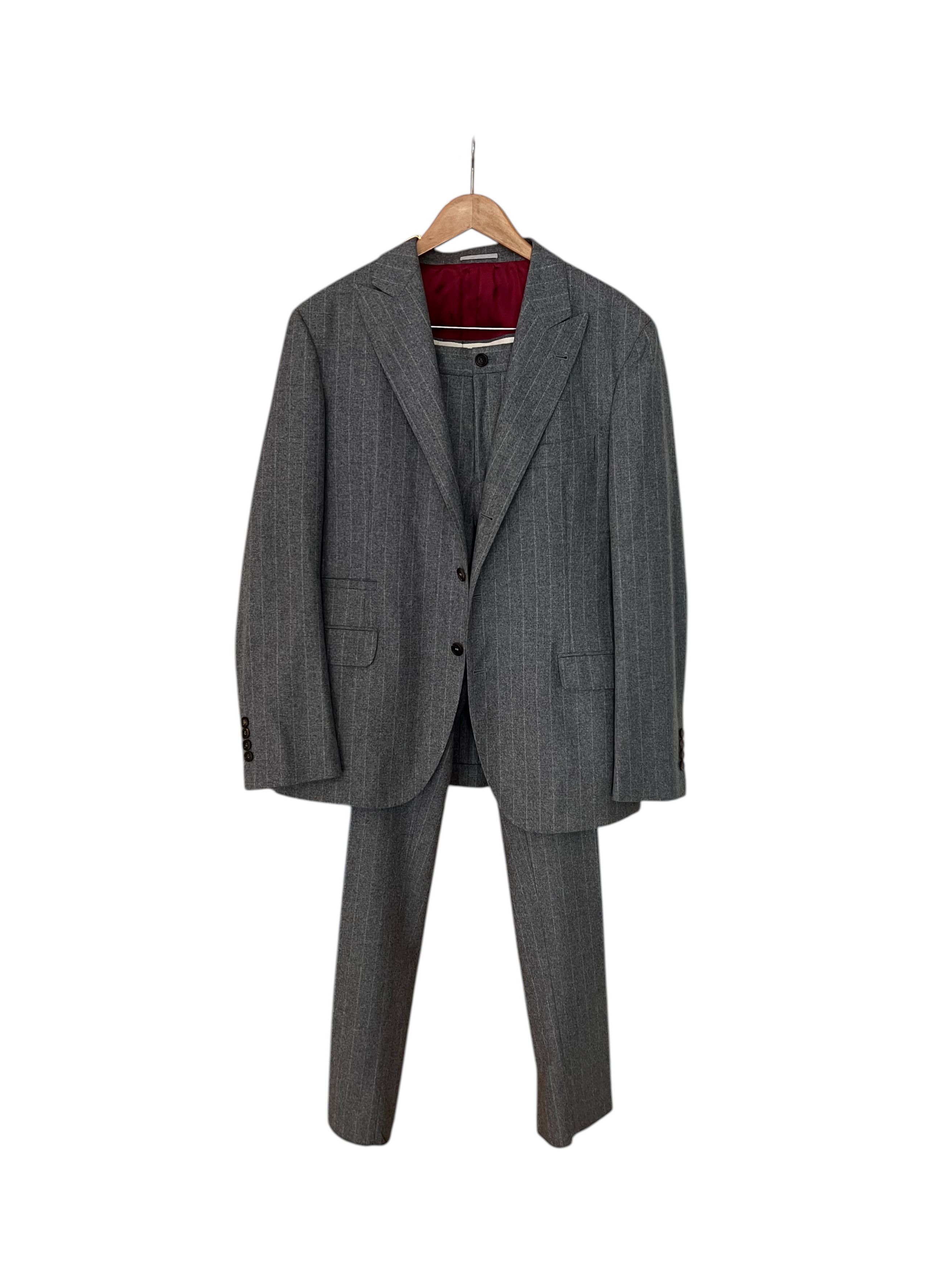 Brunello Cucinelli Brunello Cucinelli Grey Pinstripe Wool/Silk (EU 54 / US 44R) Size 44R - 3 Thumbnail