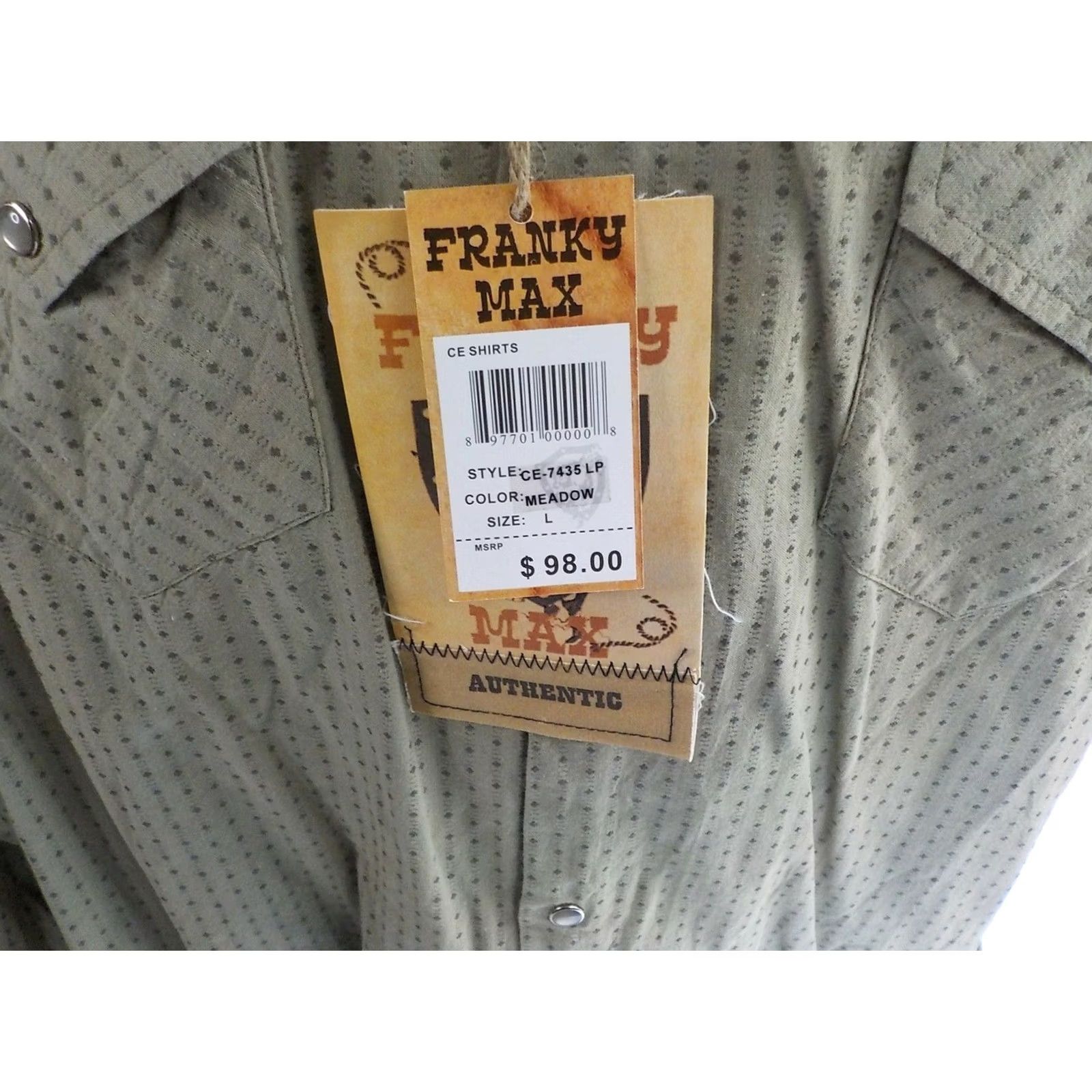 Vintage FRANKY MAX Pearl Snap Western Shirt Khaki Long Sleeve Studded Embroidery Geometric NWT LG Mens Size US L / EU 52-54 / 3 - 3 Thumbnail