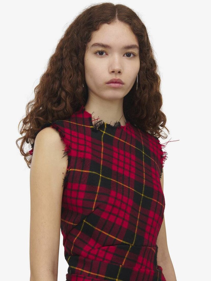 Alexander McQueen o1srvl11e0326 Distressed Tartan Mini Dress in Red/Black Size XL / US 12-14 / IT 48-50 - 5 Thumbnail