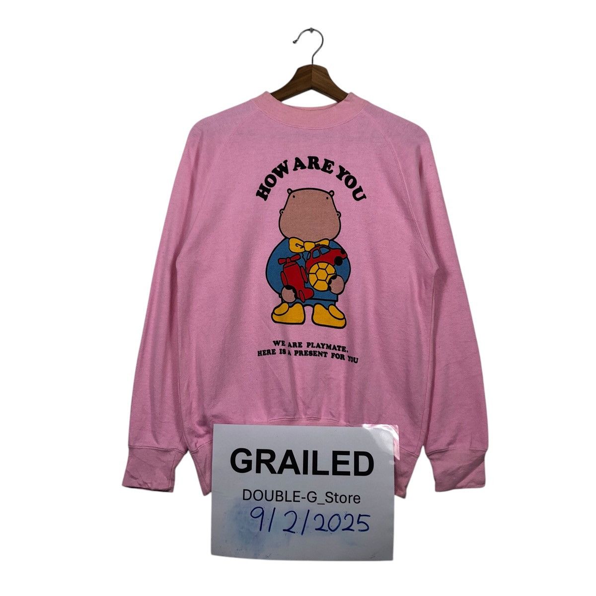 📌Vintage Sweatshirt Hataryu Bear Big Logo Design Rich Pink