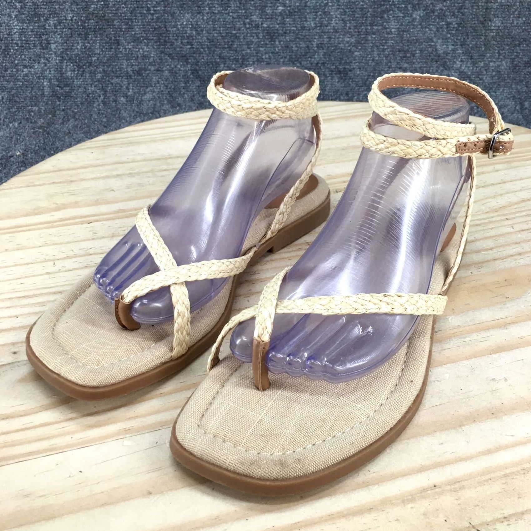 Vintage A New Day Sandals Womens 8.5 Strappy Thong Braided Buckle Beige Flats NEW Size US 9 / IT 39 - 3 Thumbnail