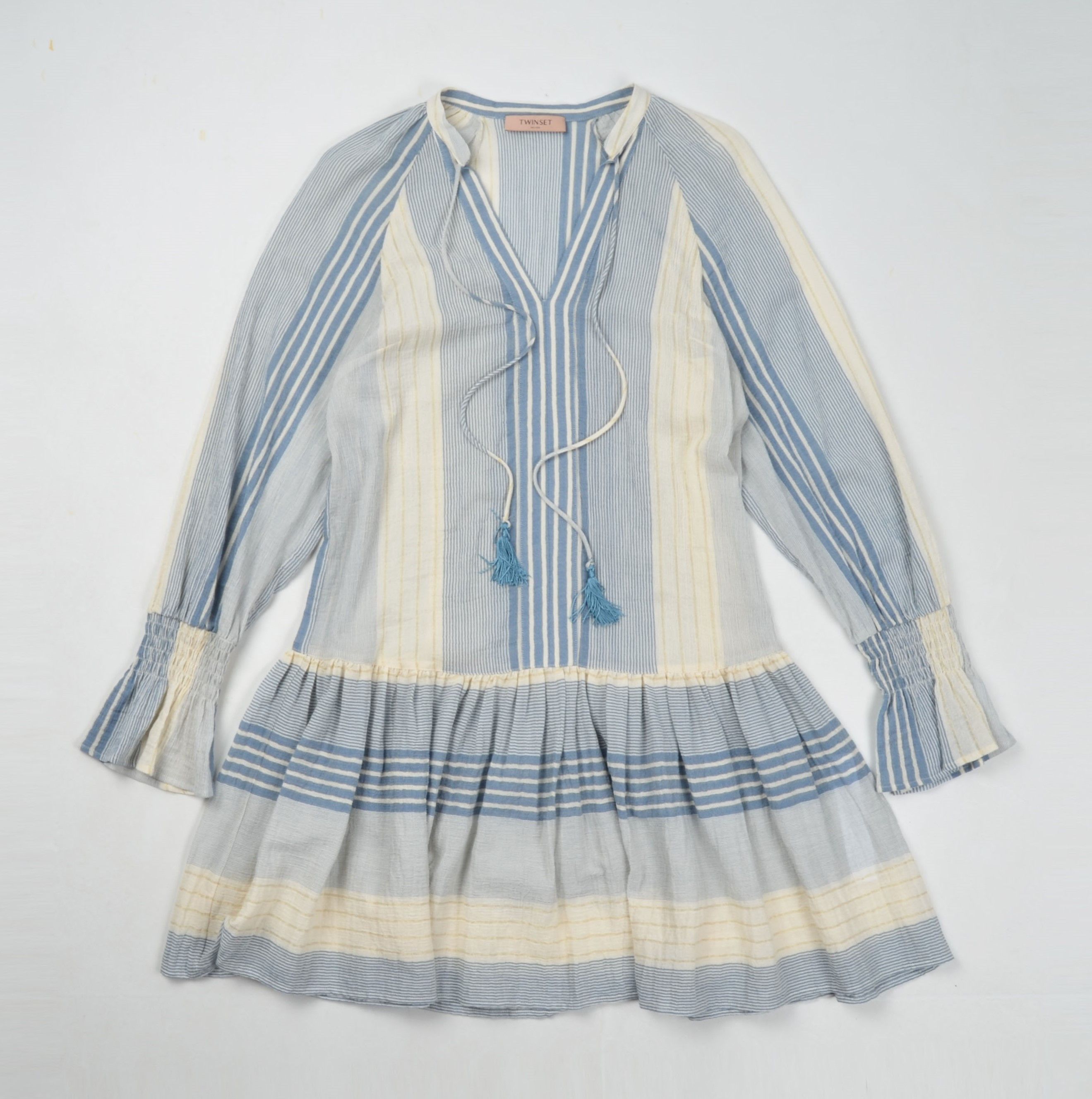 TWINSET Simona Barbieri Twin-Set Striped Boho Cottagecore Dress Size S / US 4 / IT 40 - 4 Thumbnail
