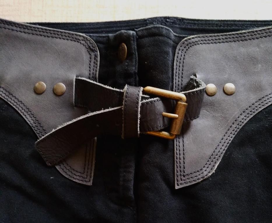 Jean Paul Gaultier Jean Paul Gaultier buckled leather saddle denim skirt Size 26" / US 2 / IT 38 - 4 Thumbnail