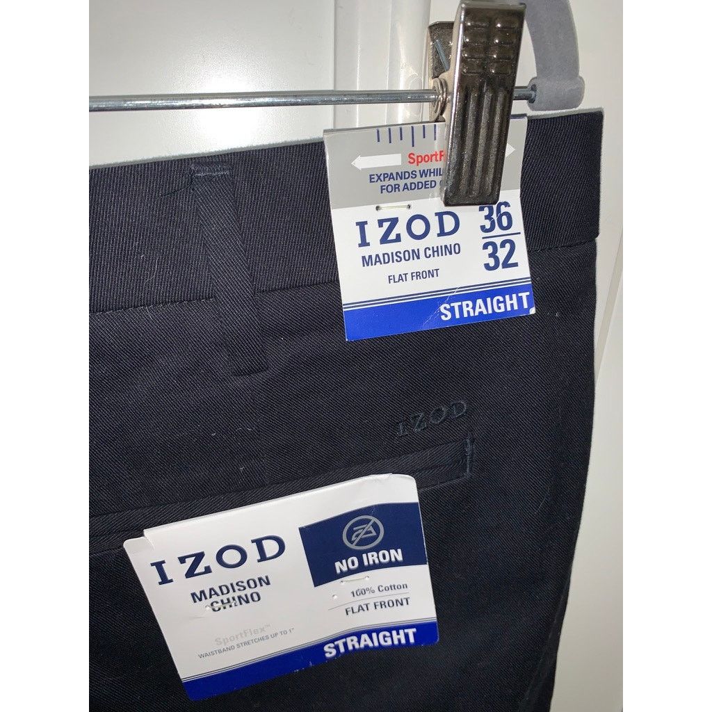 Izod IZOD Men's Black Chino Pants 36x32 Straight Fit Flat Front Size US 36 / EU 52 - 6 Thumbnail